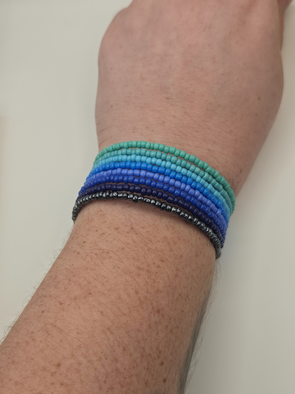 Coiled Seed Bead Bracelet Set in Turquoise & Blues - Picture 4 of 4